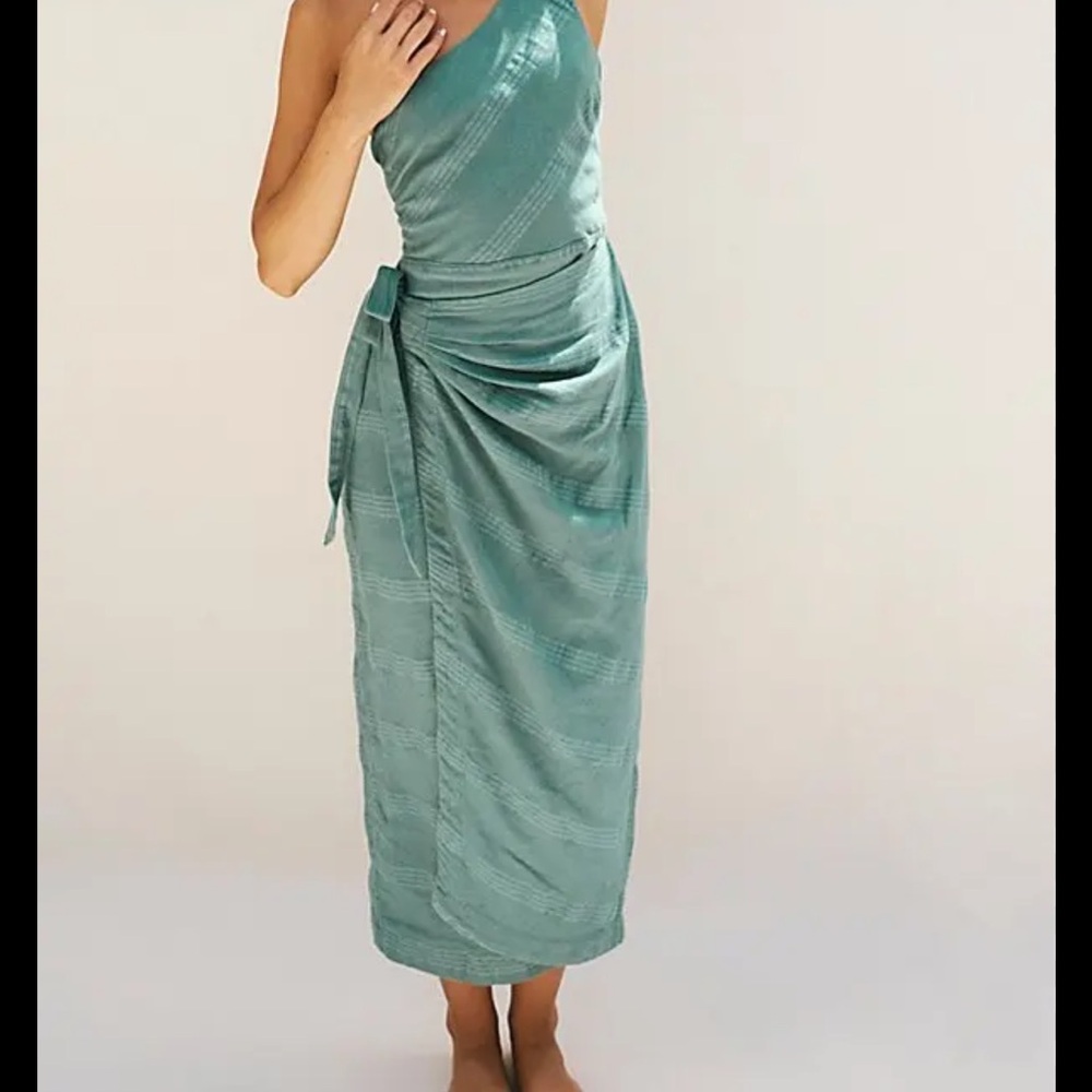 Free People Teal One-Shoulder Midi Dress